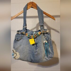 Handmade Very Vera Denim Jean Beaded Purse